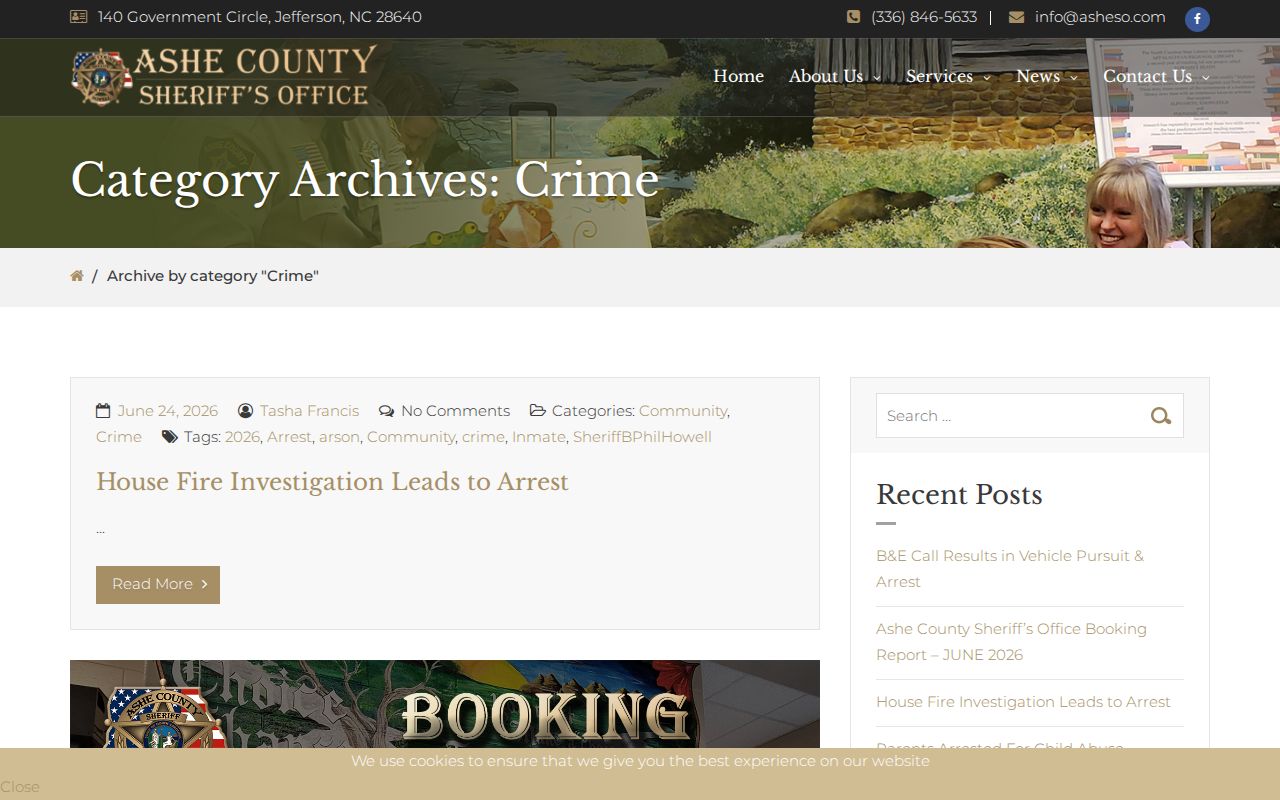 Ashe County released inmate monthly booking archive