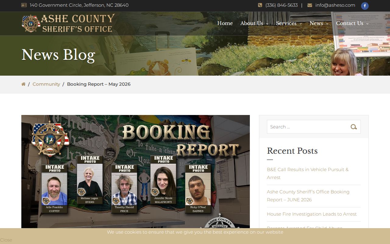 Ashe County monthly booking report used for 24-hour release record checks